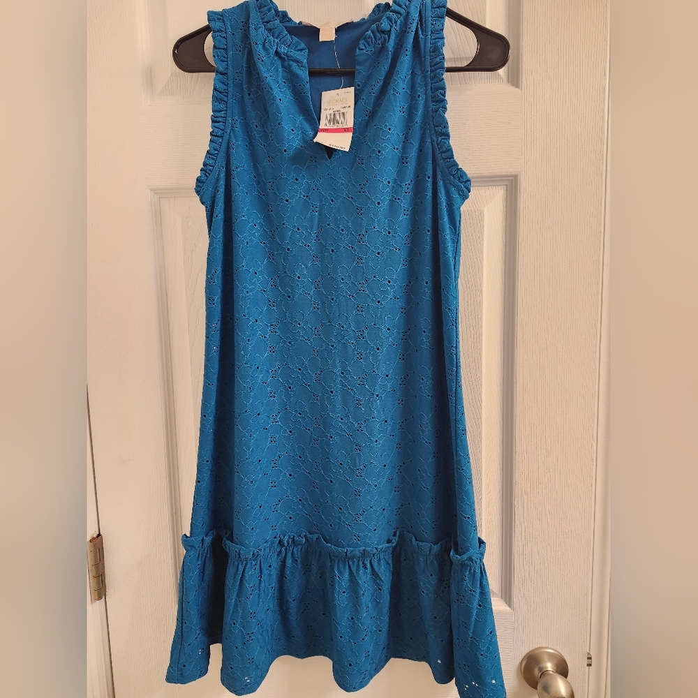 NWT Michael Michael Kors Dark Teal Blue Floral Eyelet Dress